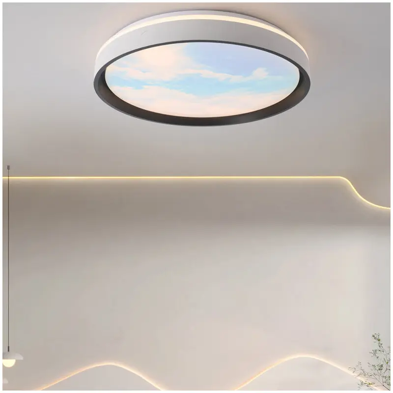 Modern Simplicity Iron Acrylic Round Square Rectangular Sunny Sky LED Flush Mount Ceiling Light For Living Room