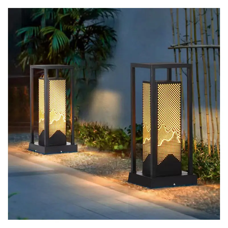 Traditional Chinese Solar Waterproof Stainless Steel Dolomite Cylinder Honeycomb LED Landscape Lighting Outdoor Light For Garden