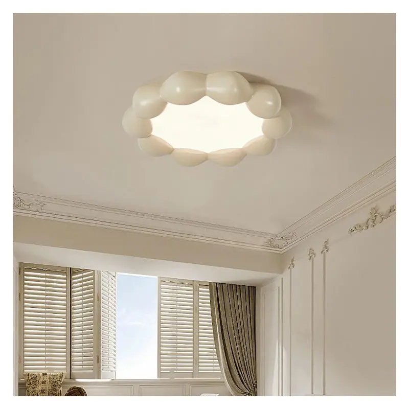 Traditional French Resin Acrylic Round Shade LED Flush Mount Ceiling Light For Living Room