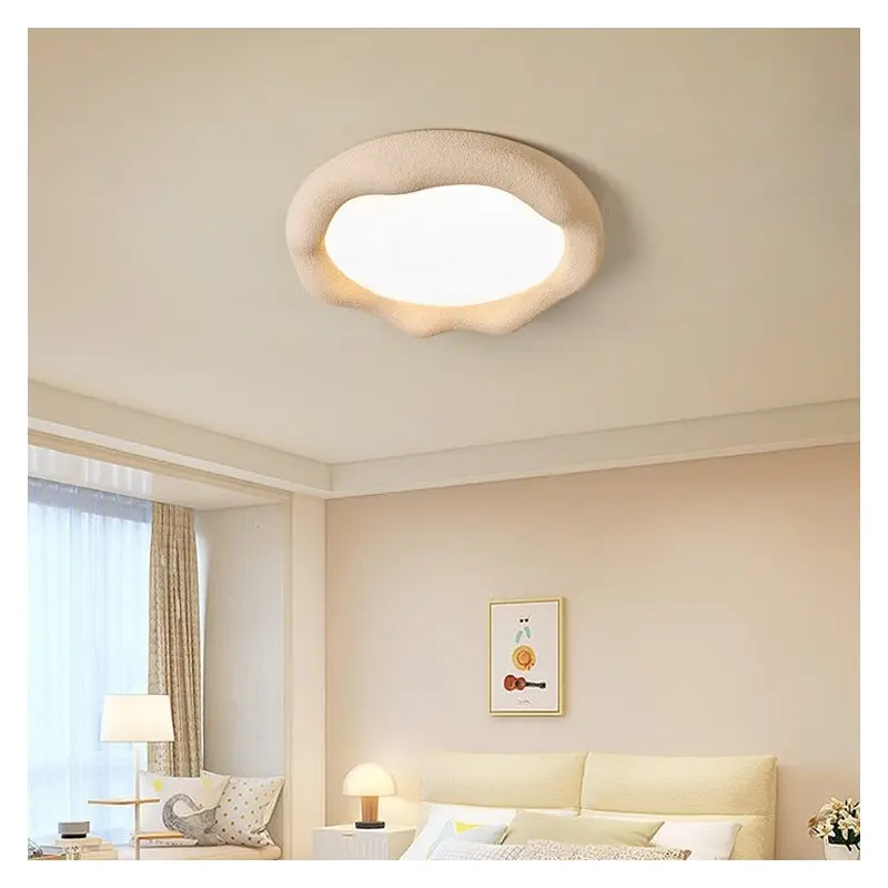 Traditional Japanese Iron Fiberglass Cloud Shape LED Flush Mount Ceiling Light For Living Room