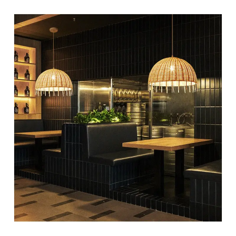 Traditional Vintage Rattan Half Ball Grass Rattan Bamboo 1-Light Pendant Light For Bedroom