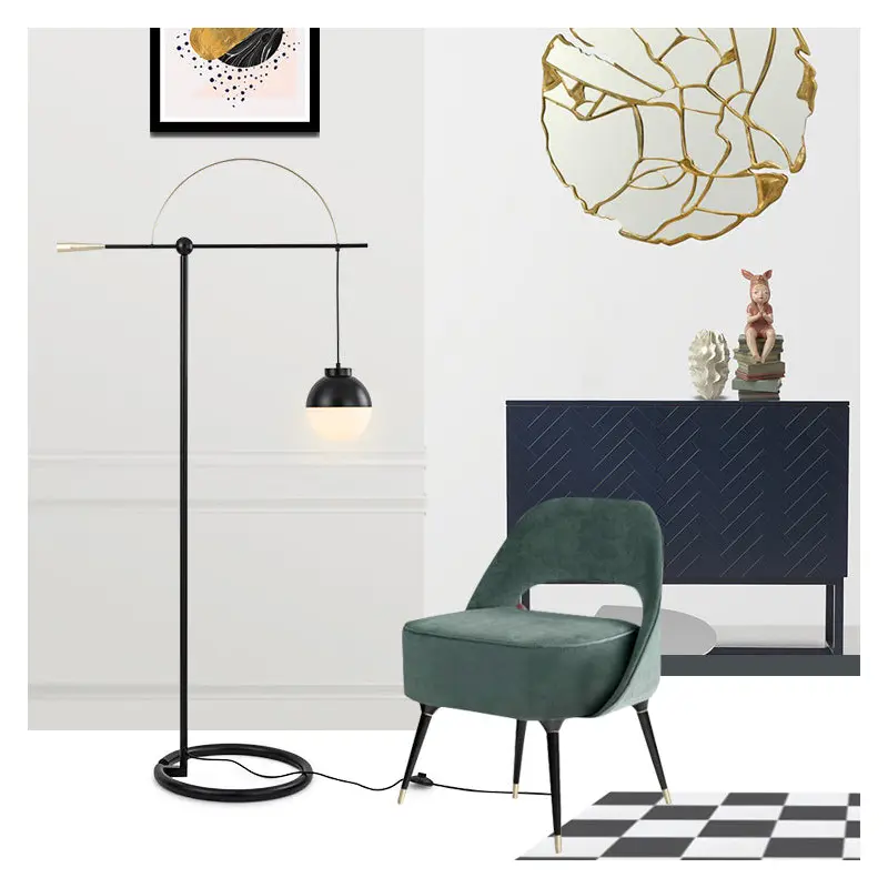 Contemporary Scandinavian Fishing Rod Iron Glass 1-Light Standing Floor Lamp For Living Room