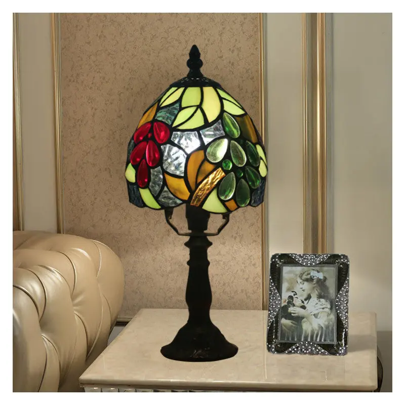Traditional Tiffany Grape Fruit Stained Glass 1-Light Table Lamp For Bedroom