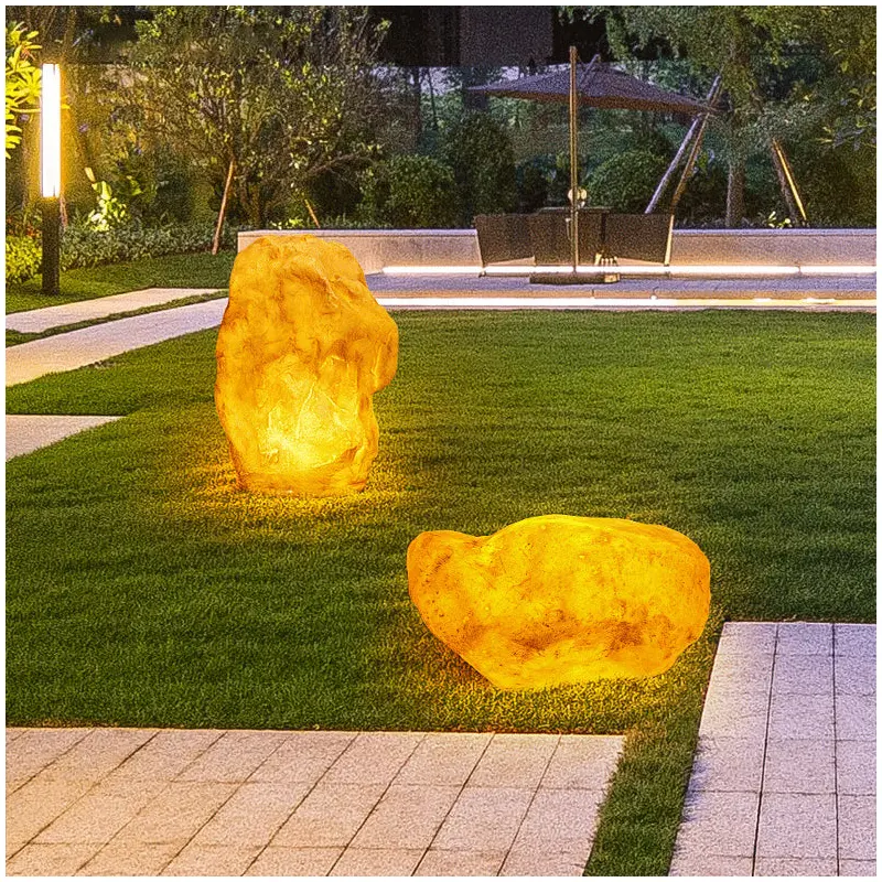 Contemporary Creative Resin Imitation Mountain LED Lawn Landscape Light For Outdoor Patio