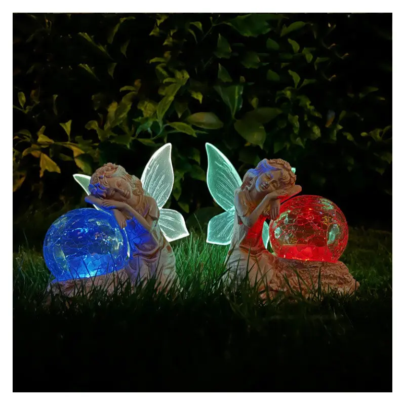 Contemporary Creative Solar Flower Fairy Resin Outdoor Waterproof Lawn Landscape Light For Garden