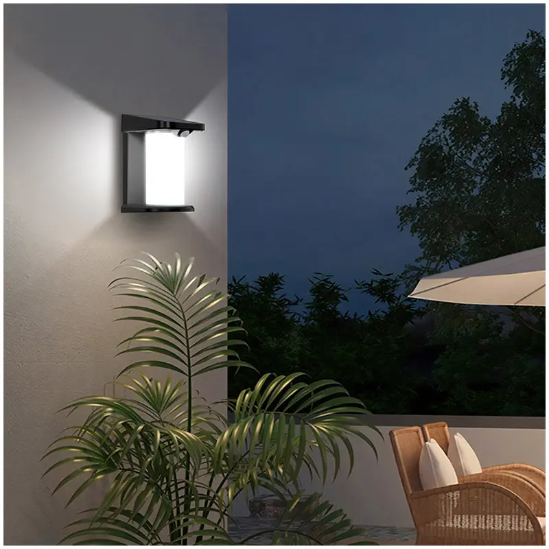 Contemporary Industrial Solar Waterproof Cylinder Shade LED Human Sensor Wall Sconce Lamp For Outdoor Patio