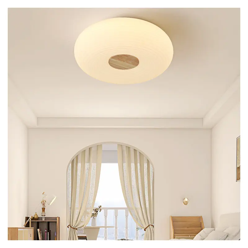 Contemporary Creative Cream PE Horizontal Stripes Round Shade LED Flush Mount Ceiling Light For Bedroom
