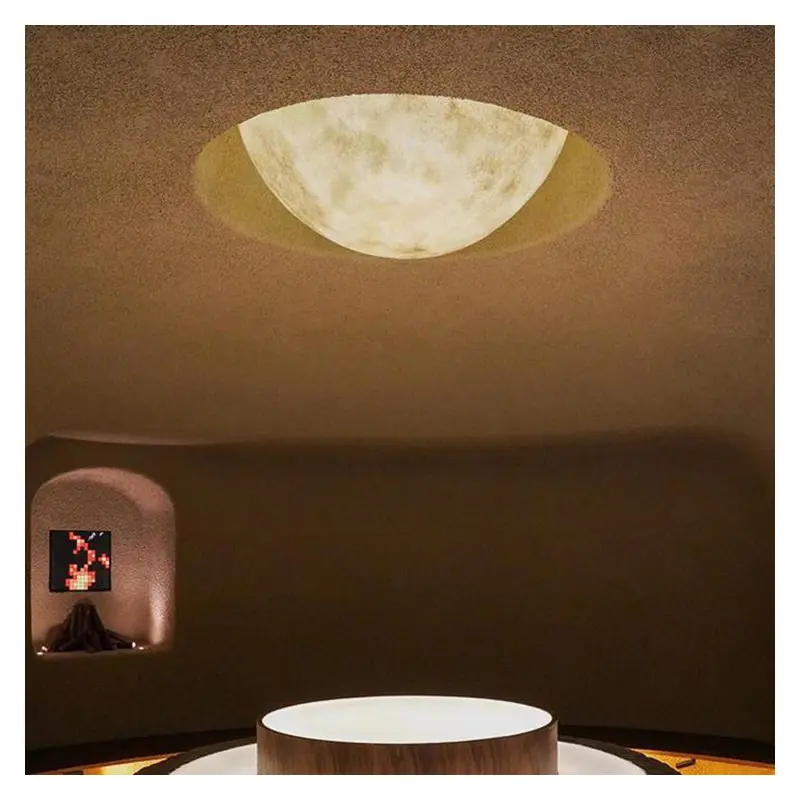 Contemporary Creative Resin Fiberglass Half-Circle Moon Convex Texture 1-Light Flush Mount Ceiling Light For Bedroom