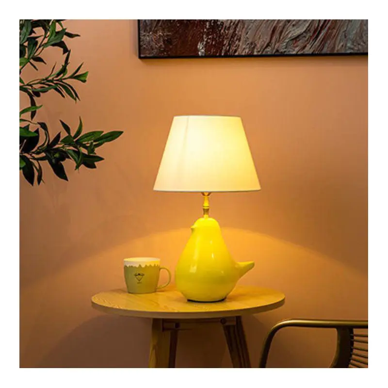 Contemporary Creative Cylindrical Fabric Kettle Ceramic Base 1-Light Table Lamp For Bedroom