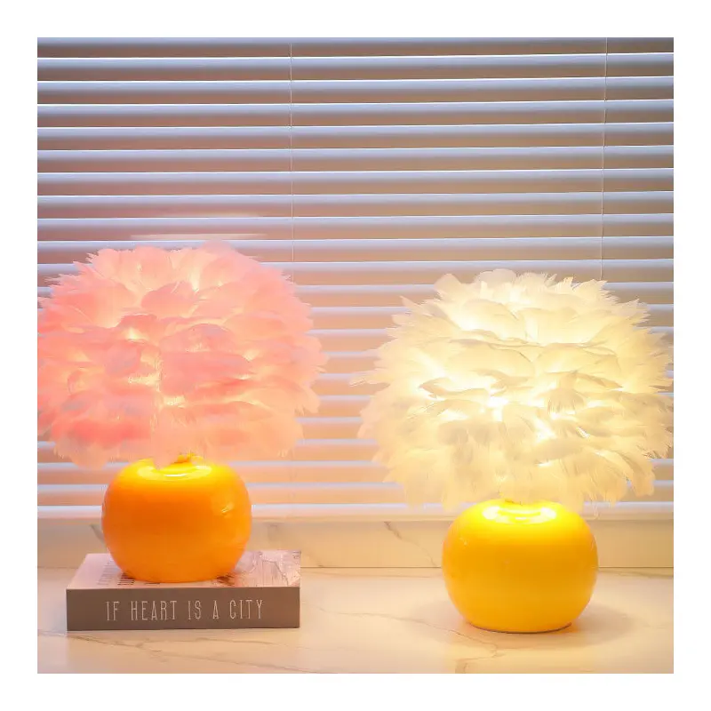Contemporary Creative Feather Round Base Glass Goose Feather LED Table Lamp For Bedroom