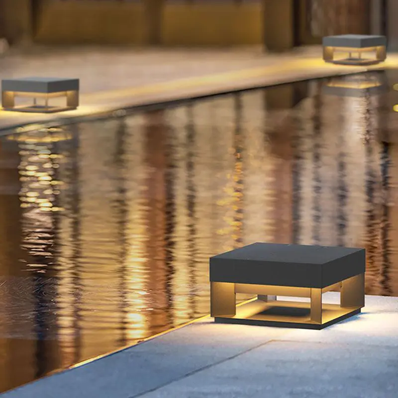 Modern Minimalist Square Geometric Stainless Steel LED Outdoor Waterproof Pillar Light Landscape Light For Garden