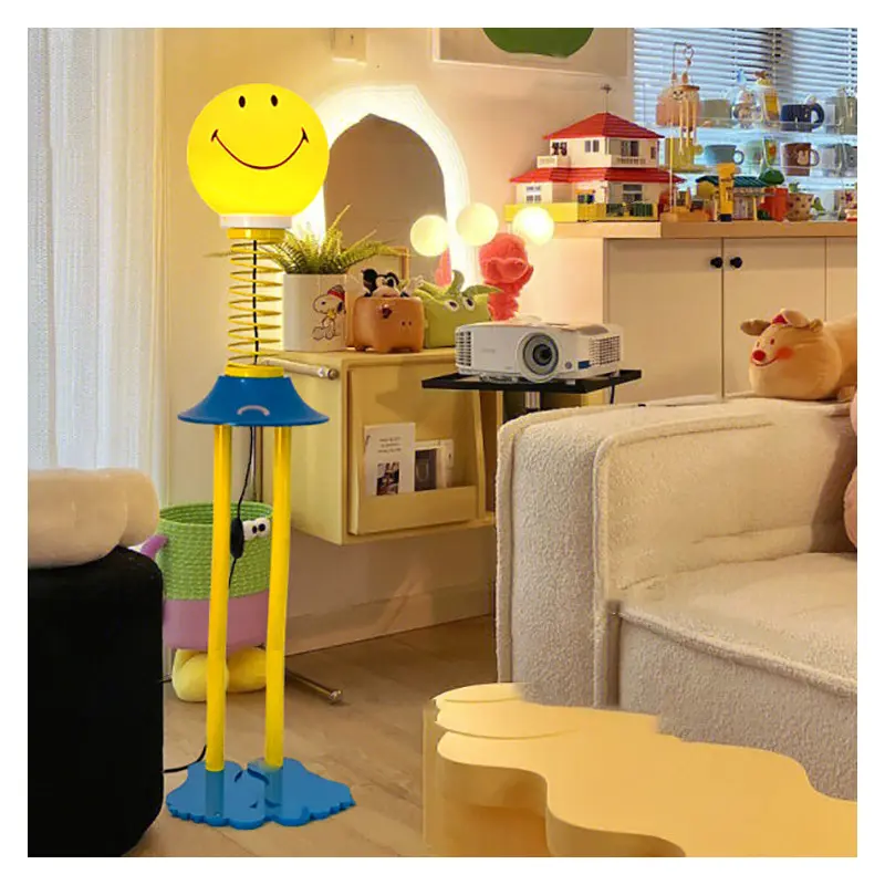Contemporary Creative Smiley Spring Hardware PVC 1-Light Standing Floor Lamp For Living Room