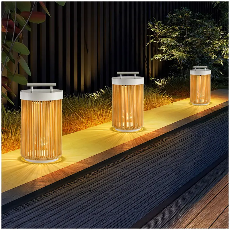 Traditional Vintage Imitation Rattan Weaving Cage Stainless Steel 1-Light Lawn Landscape Light For Outdoor Patio