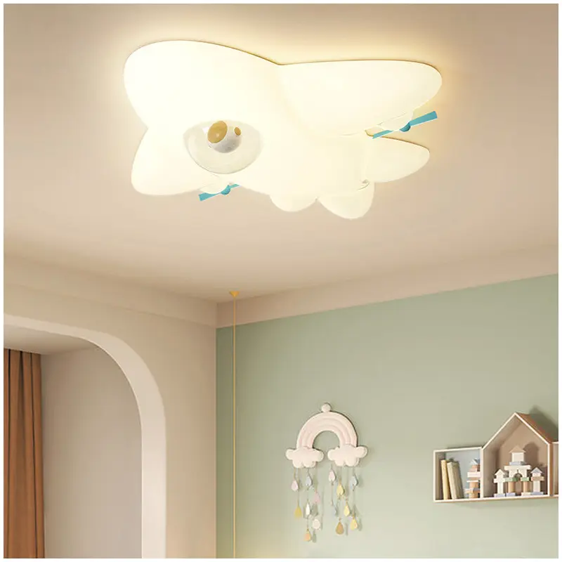 Contemporary Creative PE Cartoon Aircraft LED Kids Flush Mount Ceiling Light For Living Room