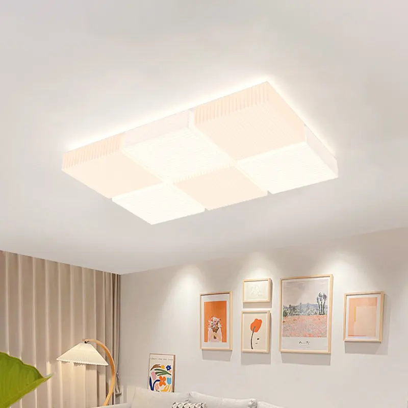Modern Simplicity Ribbed PE Cube Shade LED Flush Mount Ceiling Light For Living Room