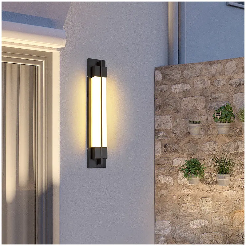 Traditional Chinese Imitation Marble Rectangle Acrylic Shade LED Waterproof Wall Sconce Lamp For Outdoor Patio