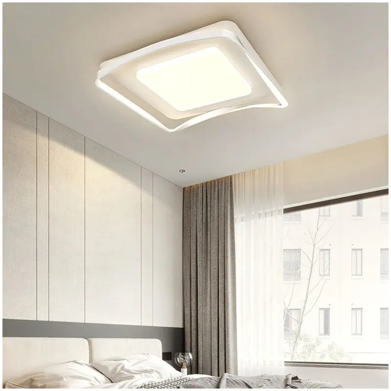 Modern Simplicity Aluminum Square Acrylic Shade LED Flush Mount Ceiling Light For Bedroom