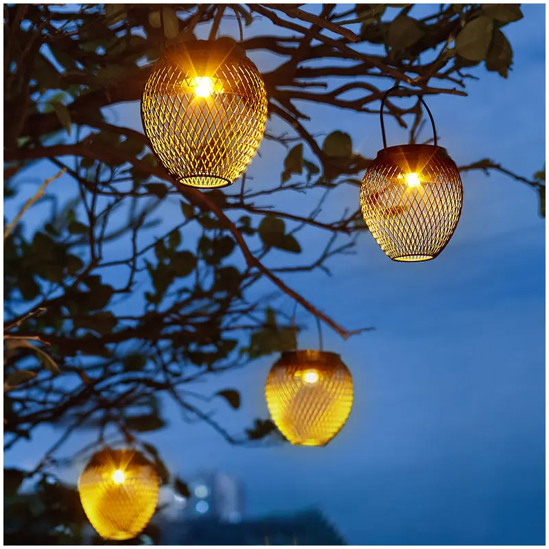 Traditional European Solar Waterproof Iron ABS Lantern Hollowed LED Hanging Landscape Lighting Outdoor Light For Garden