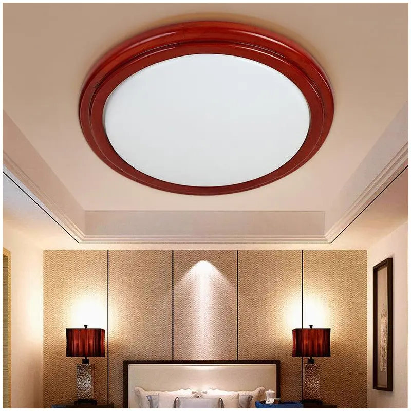 Modern Simplicity Round Rubberwood Acrylic LED Flush Mount Ceiling Light For Study Room