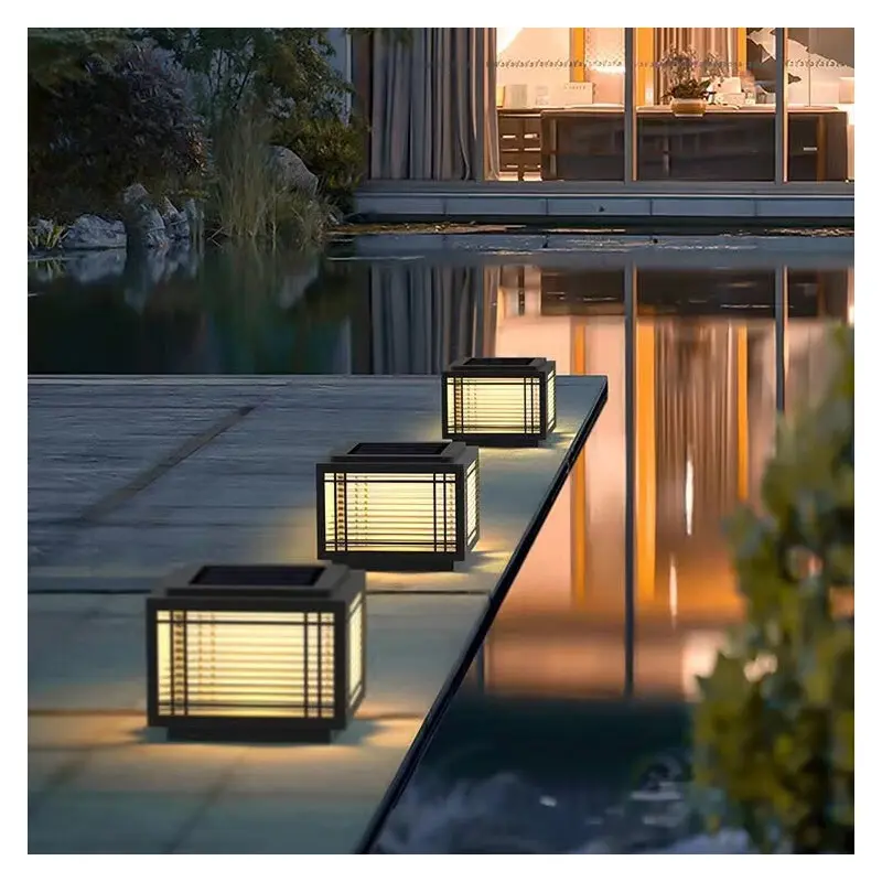 Traditional Chinese Square Aluminum Glass 1-Light Post Head Light For Garden