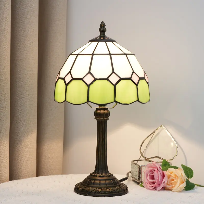 Traditional Tiffany Dome Resin Glass 1-Light Table Lamp For Living Room