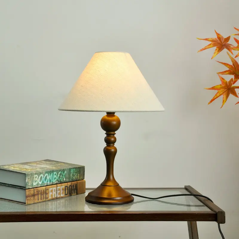 Traditional Vintage Dome Bamboo Fabric 1-Light Table Lamp For Bedroom