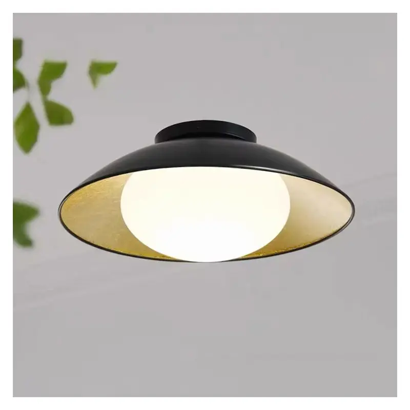 Traditional Vintage Round Gold Foil Iron Glass 1-Light Flush Mount Ceiling Light For Bedroom