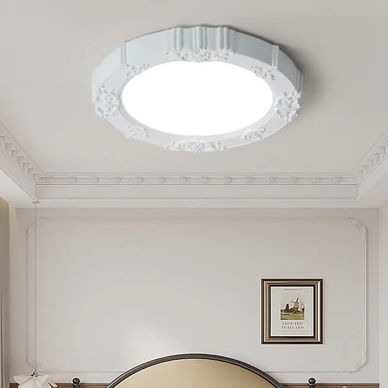 Traditional Vintage Round Petal Iron Resin Acrylic LED Flush Mount Ceiling Light For Bedroom