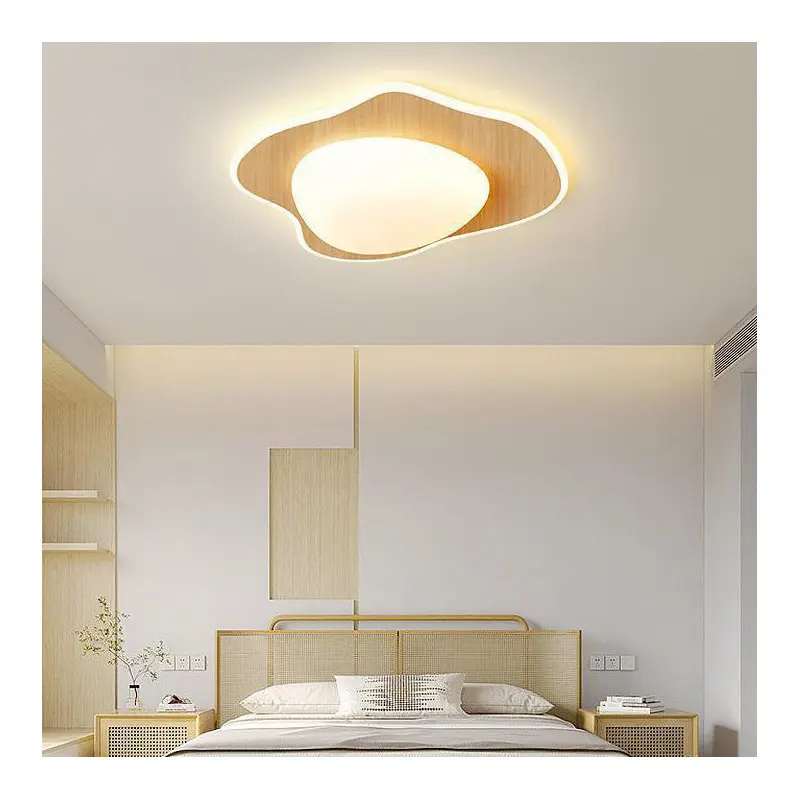 Modern Simplicity Poached Egg Round Wood Plastic LED Flush Mount Ceiling Light For Bedroom