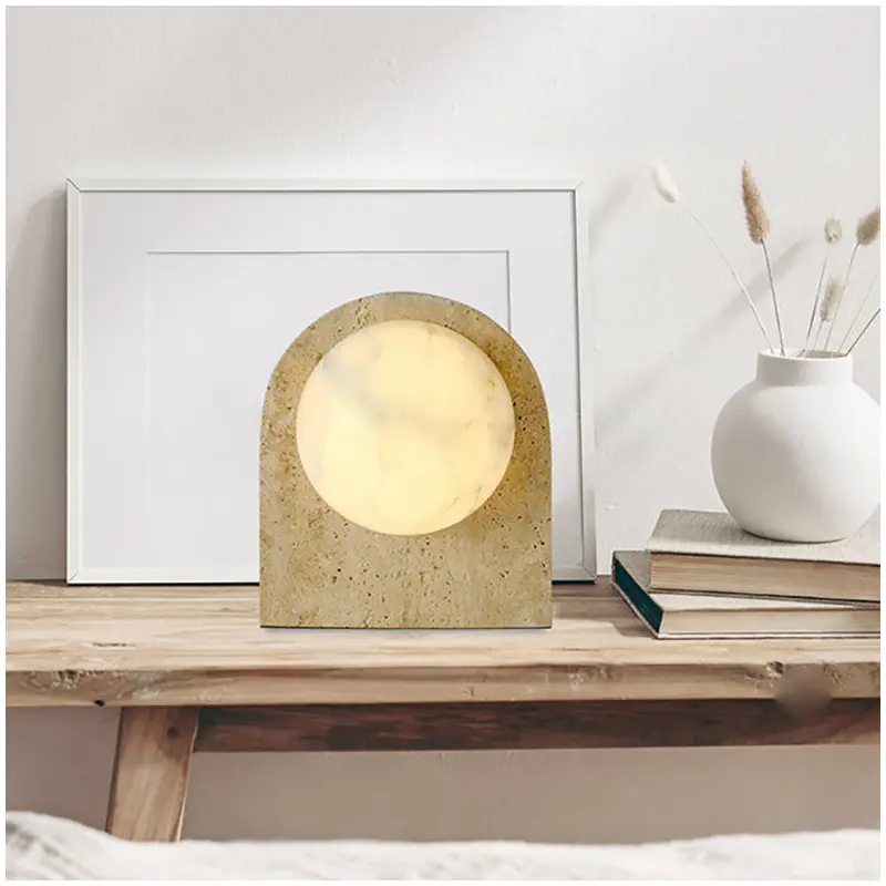 Traditional Japanese Oval Stone 1-Light Table Lamp For Living Room