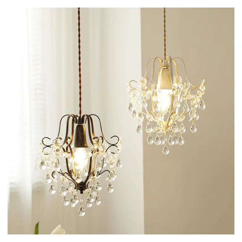 Traditional Vintage Pendant Transparent Iron Crystal 1-Light Pendant Light For Living Room