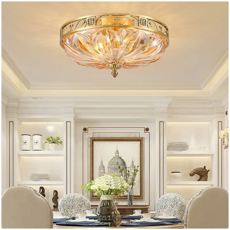 Modern Transitional Dome Copper Glass 5-Light Flush Mount Ceiling Light For Living Room