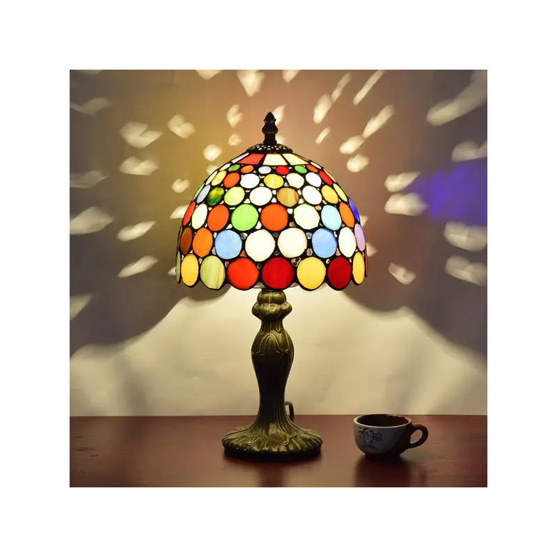 Traditional Tiffany Dome Aluminum Glass 1-Light Table Lamp For Living Room