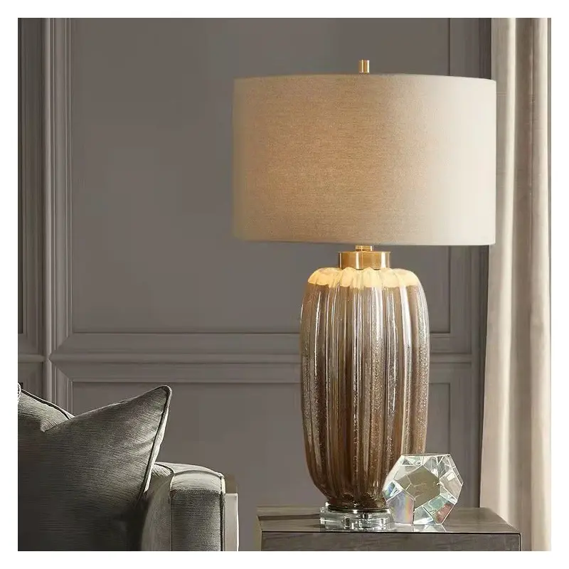 Traditional Vintage Column Ceramic Fabric 1-Light Table Lamp For Living Room