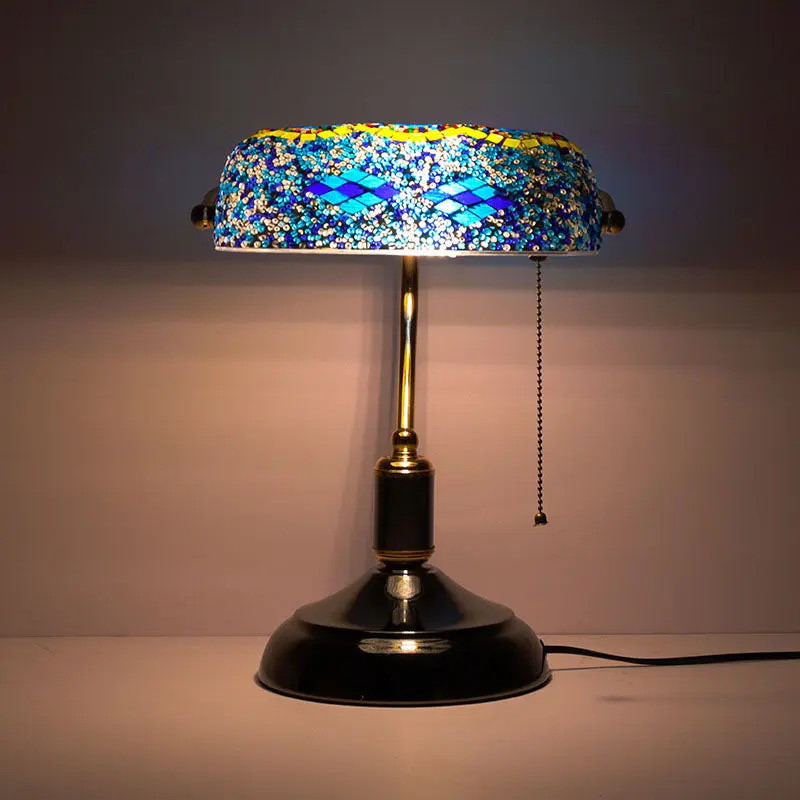 Contemporary Boho Iron Glass Rectangular Mosaic Zipper 1-Light Table Lamp For Bedroom