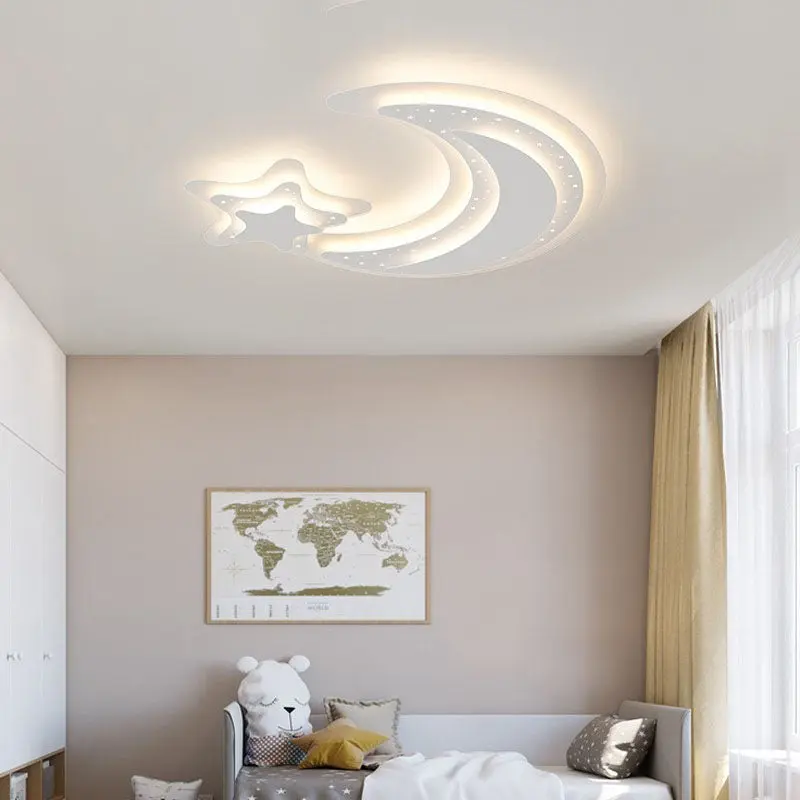 Contemporary Creative Moon Acrylic Iron LED Flush Mount Ceiling Light For Bedroom
