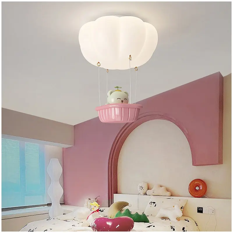 Modern Simplicity Kids PE Iron Pumpkin Hot Air Balloon Bear LED Flush Mount Ceiling Light For Bedroom
