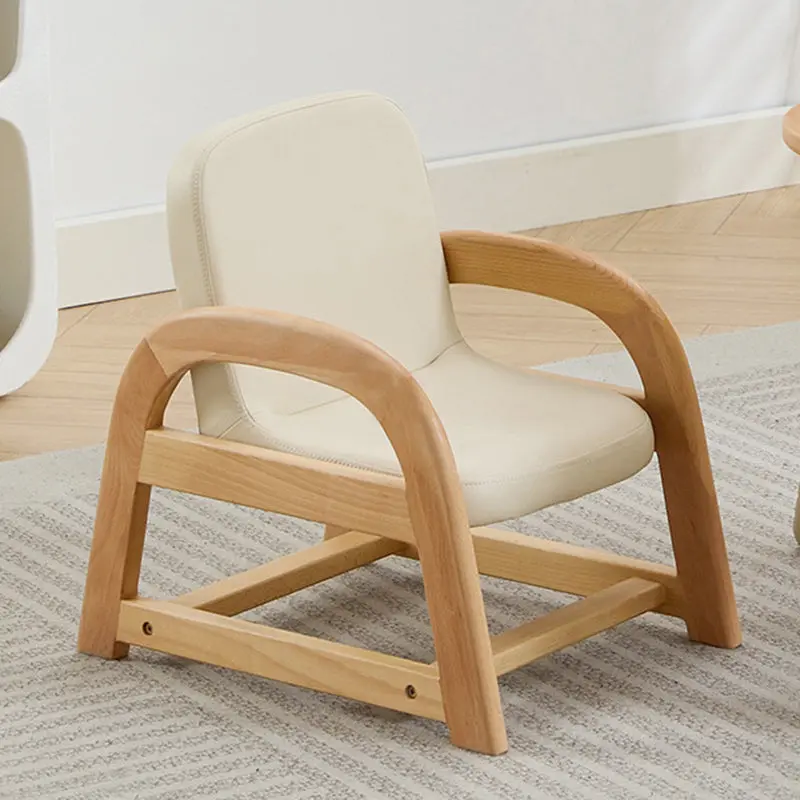 Contemporary Scandinavian Kids Beech Frame PU Leather Sponge Curved Accent Chair Height Adjustable Backrest Armrests For Living Room