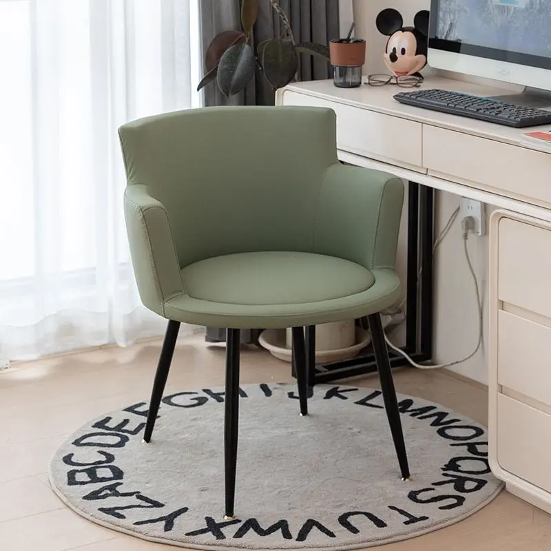 Modern Minimalist Faux Leather Sponge Wood Frame Curved Accent Chair Backrest Armrest For Living Room