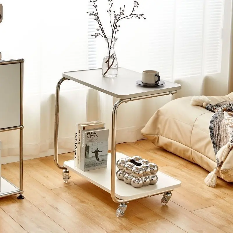 Modern Minimalist Rectangular Medium Density Fiberboard Iron Frame End Table 2-Tier For Living Room