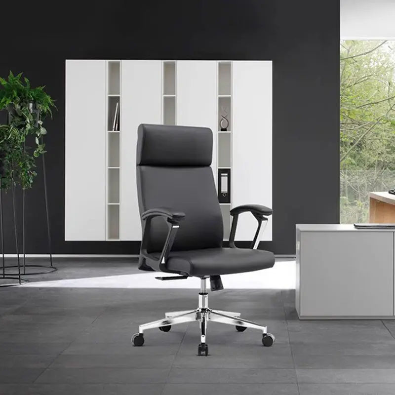 Modern Minimalist Rectangular PU Leather PP Steel Plastic Wood Desk Chair Backrest Armrest For Home Office