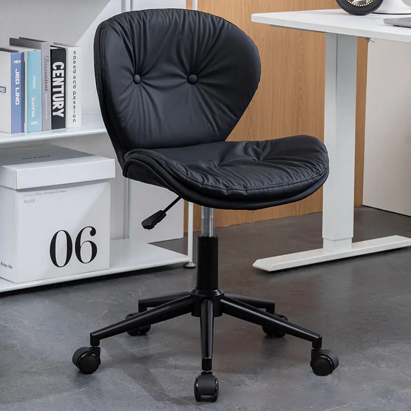 Modern Minimalist Round PU Leather Steel Plastic Wood Desk Chair Backrest Armless For Home Office
