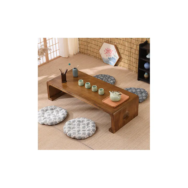 Traditional Chinese Rectangular Solid Wood Side Table 1-Tier For Living Room