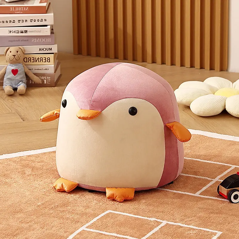 Contemporary Creative Kids Velvet Sponge Fireproof Board Penguin Shaped LowStool Backrest Armless For Living Room