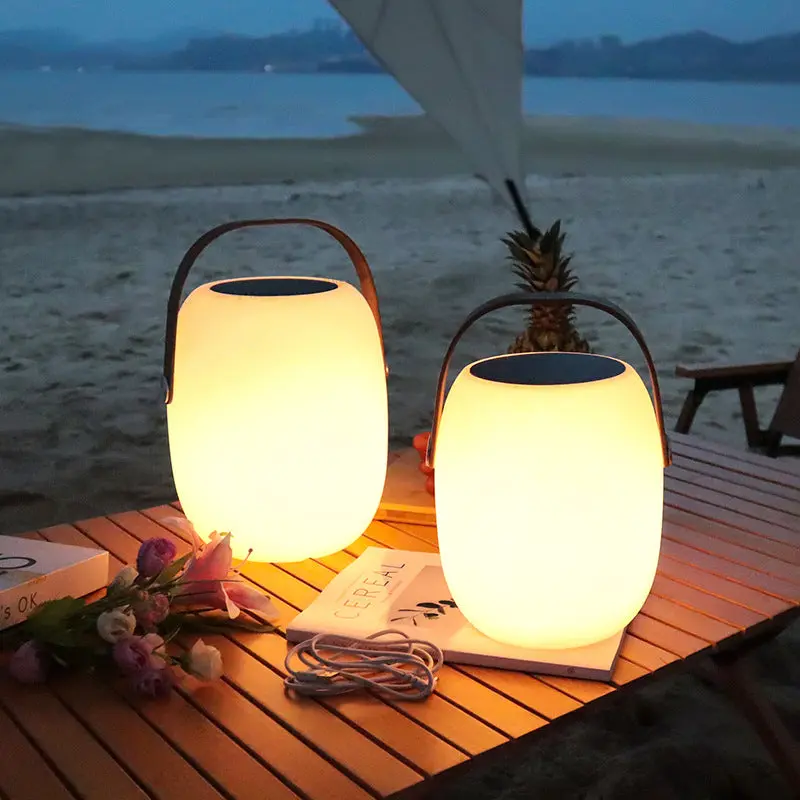 Contemporary Creative PE Acrylic Portable Barrel-Shaped Solar LED Outdoor Light For Garden & Camping