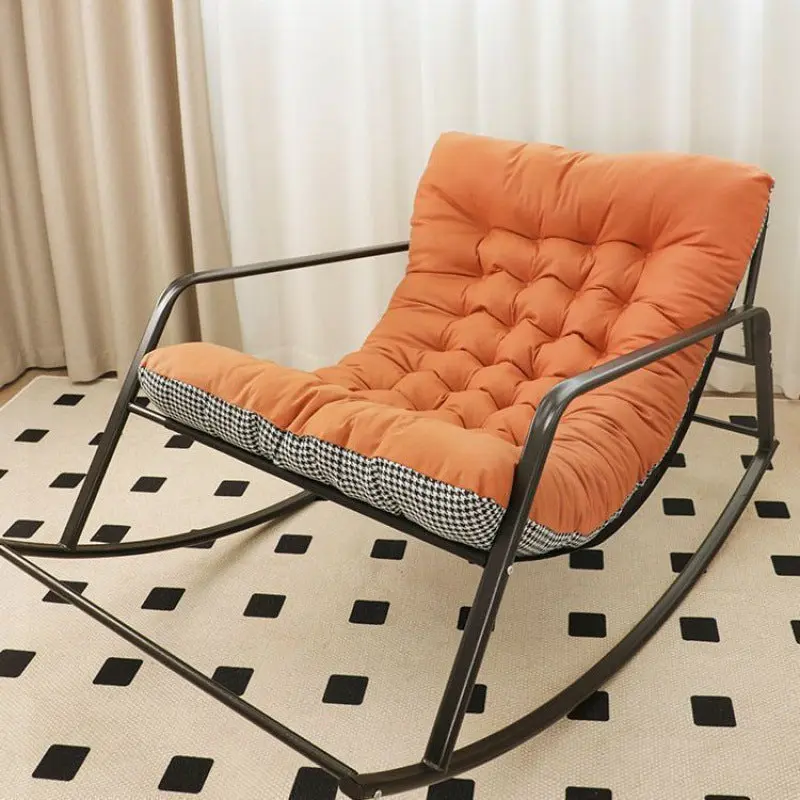 Contemporary Creative Tech Fabric Carbon Steel S-Shaped Rocking Accent Chair With Backrest & Armrests For Living Room