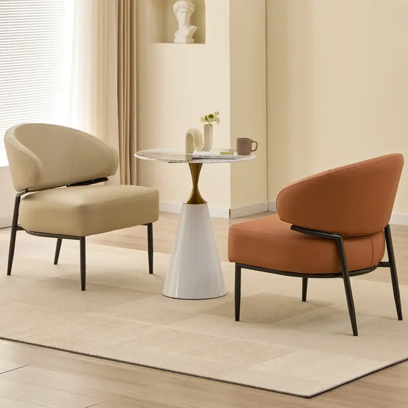 Modern Minimalist Curved Rectangular Cat-Scratch-Resistant Leather Carbon Steel Accent Chair Backrest Armless For Living Room