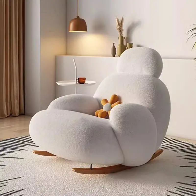 Modern Minimalist Oval Solid Wood Carbon Steel Lambswool Accent Chair Backrest Armrest For Living Room