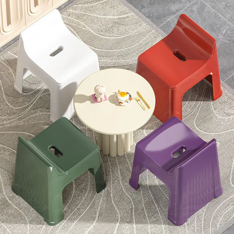 Modern Minimalist Plastic Curved Square Low Stool With Backrest For Living Room