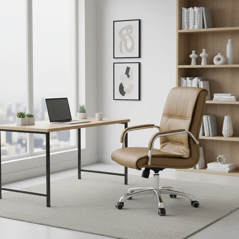 Modern Minimalist Rectangular Faux Leather Steel Desk Chair Backrest Armrest For Home Office